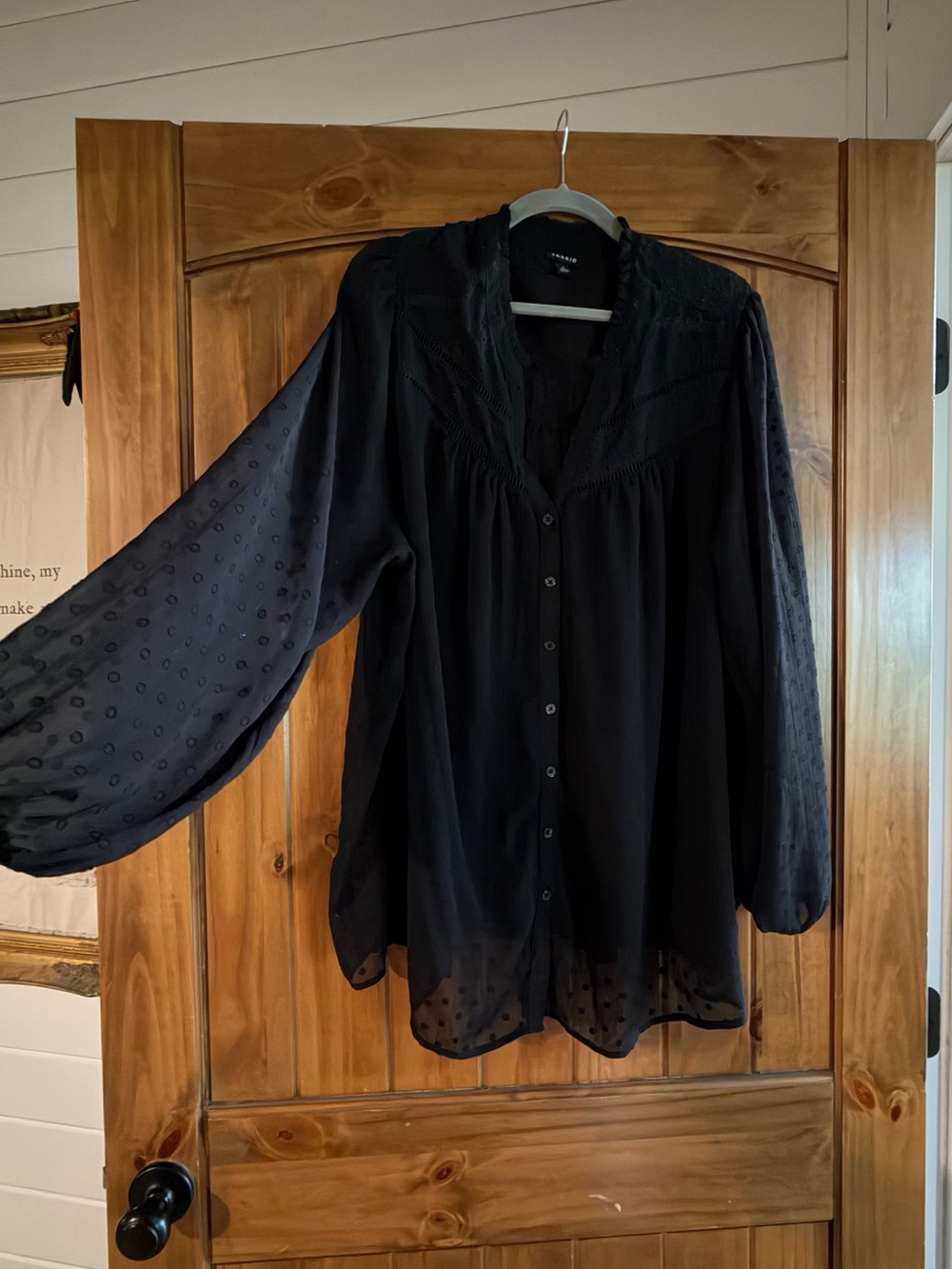 torrid Black Sheer Button-Front Peasant Blouse